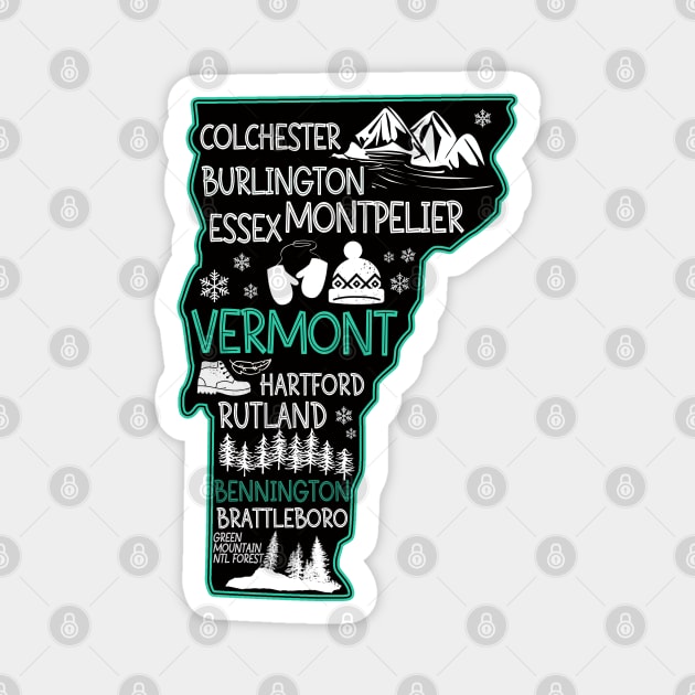 Vermont Bennington cute map Burlington Rutland Brattleboro Colchester Hartford Magnet by BoogieCreates