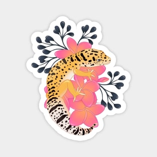 Leopard Gecko, High Yellow, and Frangipani Flowers Magnet