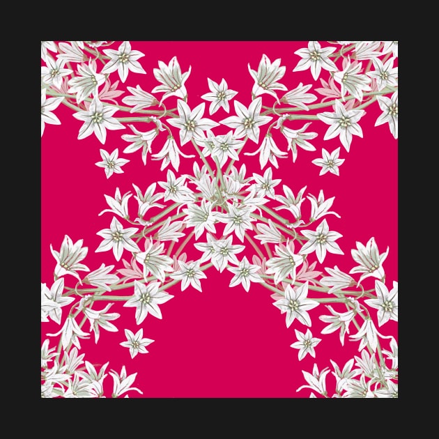 Star flowers repeating pattern botanical lacey hand painted trellis on red by LeanneTalbot