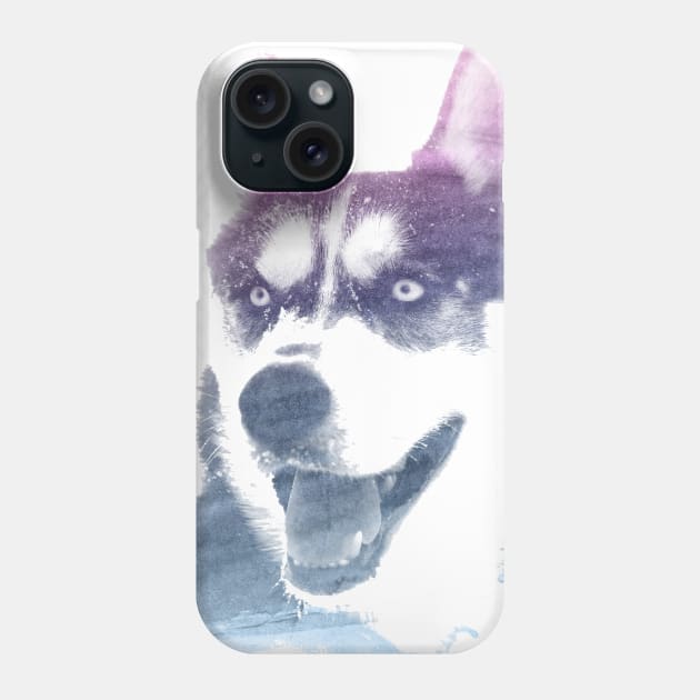 Husky Superimposed Watercolor Phone Case by deificusArt