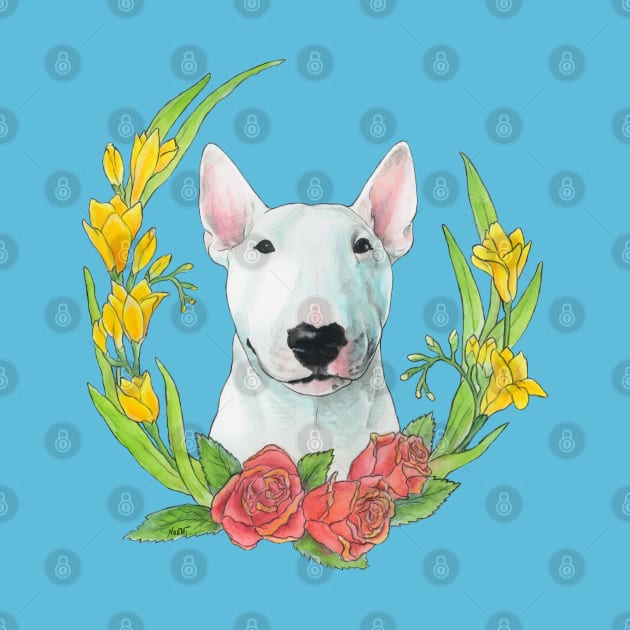 Bull terrier with flowers by Noewi