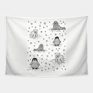 Cute Arctic Animals Winter Pattern Digital Illustration Tapestry