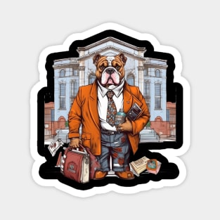 Lawyer English Bulldog t-shirt design, A bulldog in a suit holding a briefcase Magnet