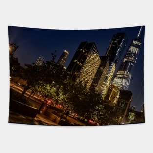 Manhattan Skyline Night Skyscrapers New York City Tapestry