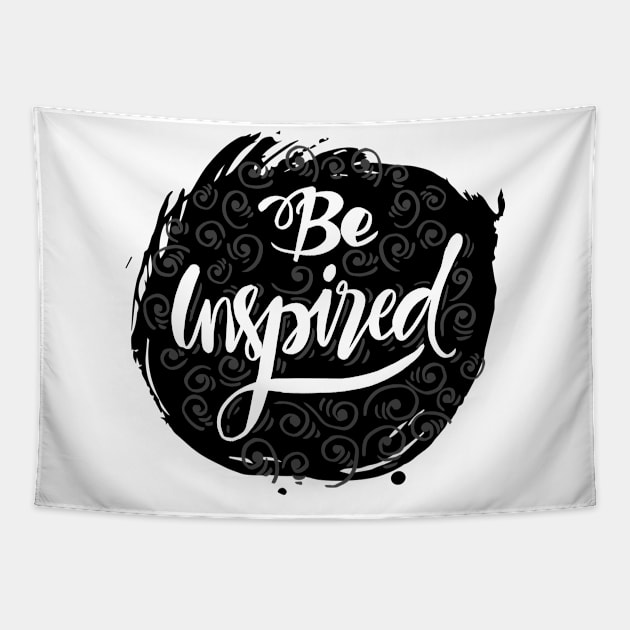 Be inspired phrase hand lettering with feathers. Tapestry by Handini _Atmodiwiryo