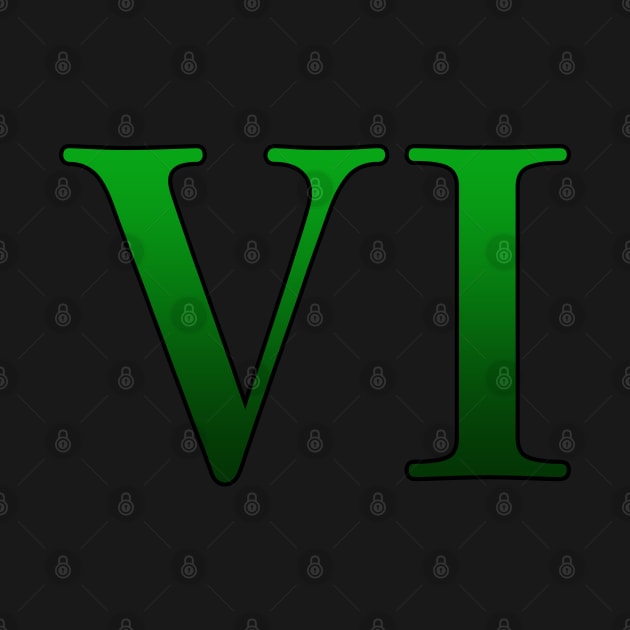 Green Roman Numeral 6 VI by Numerica