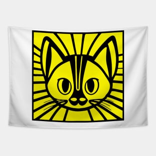 Cat illustrated yellow black Tapestry