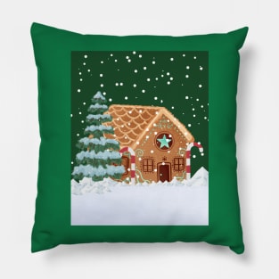 Christmas gingerbread house snowing Pillow