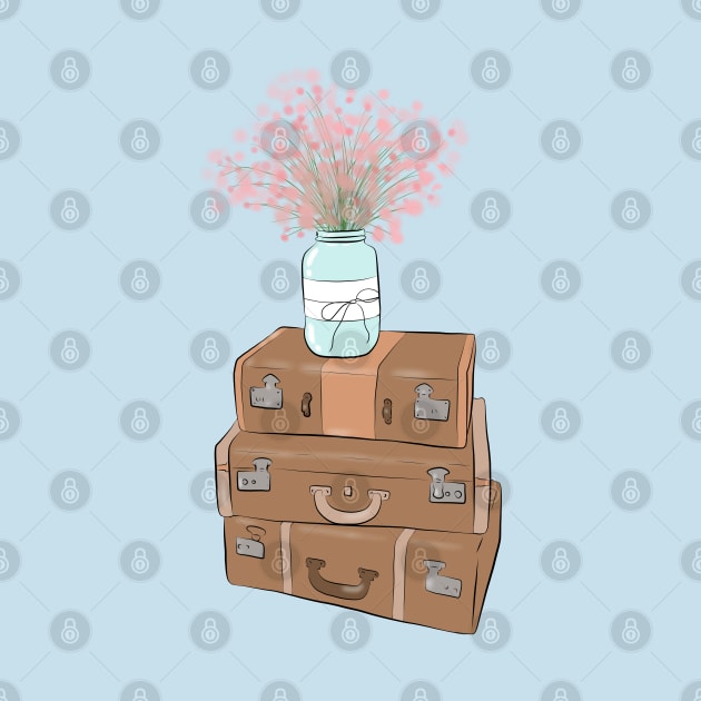 Pile of baggage with a jar with flowers by Lizzamour