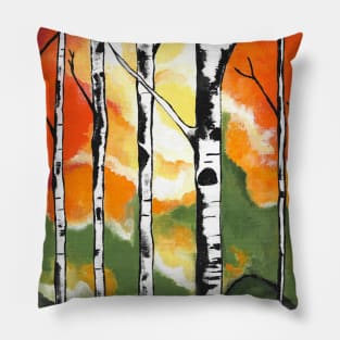 ORANGE Spice Birch Tree Acrylic Painting Pillow