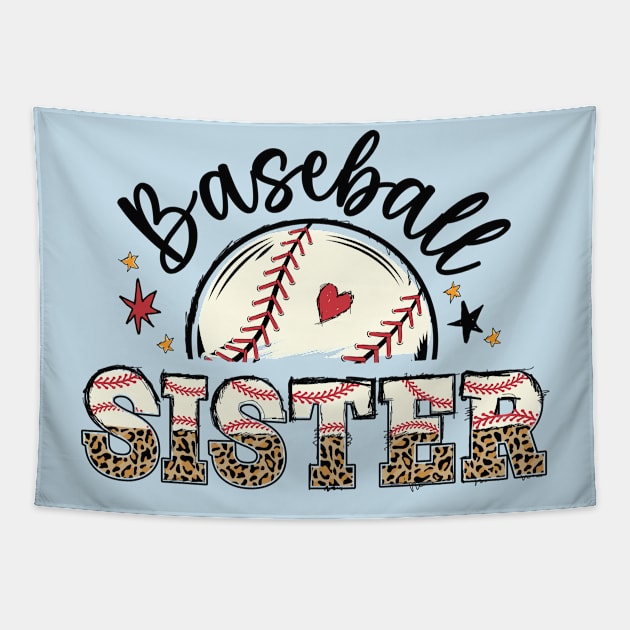 Baseball Sister Leopard Pattern Graphic Gift Tapestry by CreativeSalek