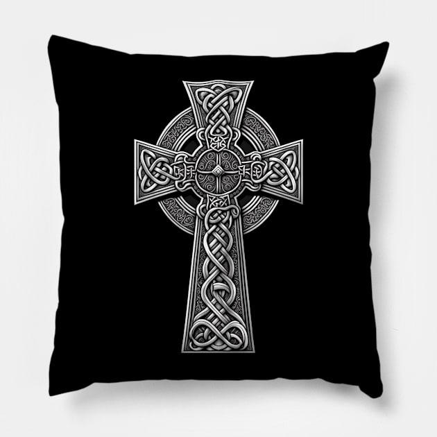 Irish Celtic Art Cross Pillow by AI Art Originals