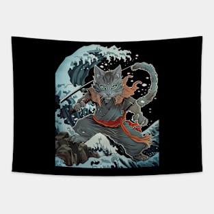 Cat Ninja Pursuit Silent Shadows Tapestry