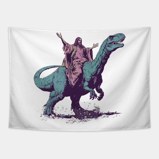 \ Jesus Riding A Dinosaur / Tapestry by DankFutura