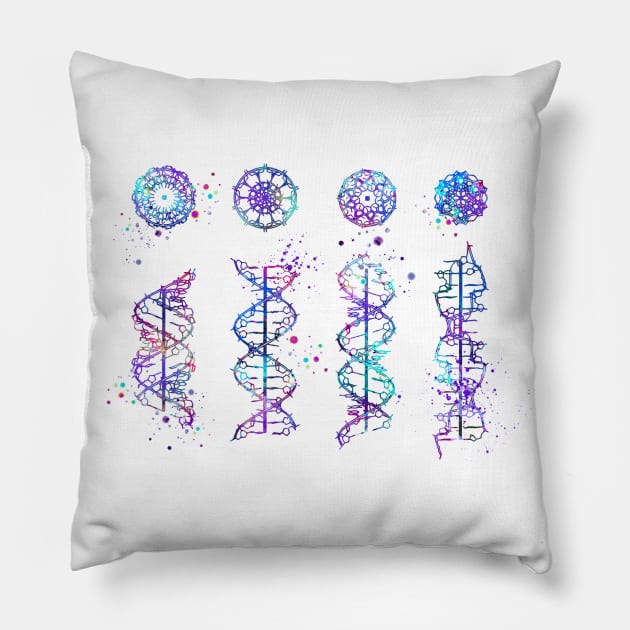 DNA Helix Colorful Watercolor Pillow by LotusGifts