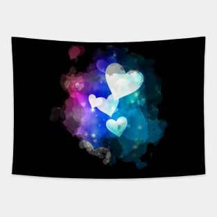 Watercolour Dreamy Hearts in Pink Blue and Aqua Tapestry