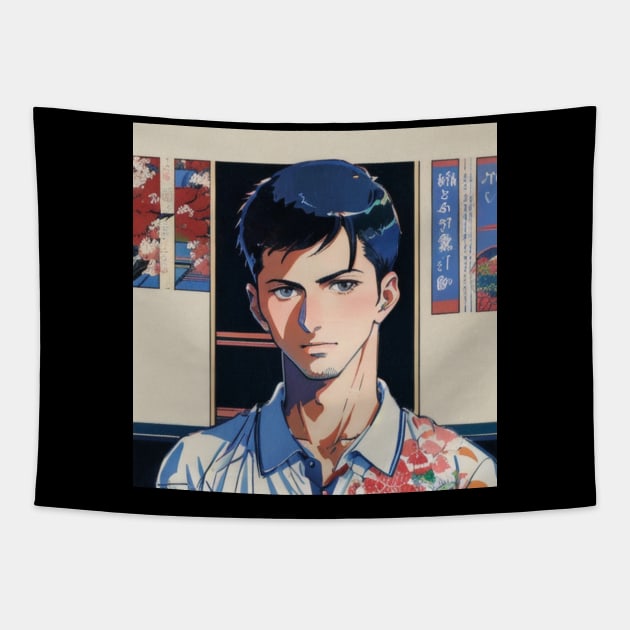 Japanese Anime Vibes Serbian Tennis Boy in Japan Vintage Tennis Player Tapestry by DaysuCollege