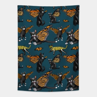 Monarch Flitter Kitties with Cat-erpillar Dark Teal Tapestry