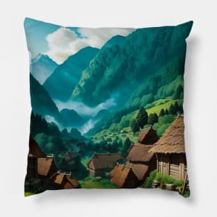 Lovely Little Village in a Green Valley Pillow