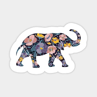 Floral Elephant Silhouette - Blue Magnet