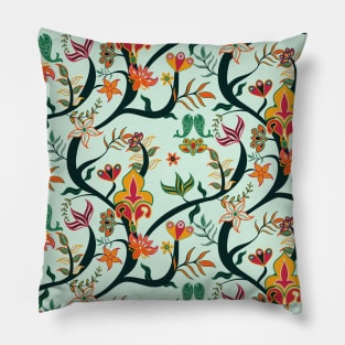 Mint Green Bohemian Intertwining Branches Pillow