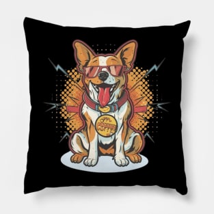 An enthusiastic dog relishing a coffee break Pillow