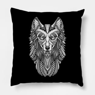 Grey wolf aztec pattern Pillow