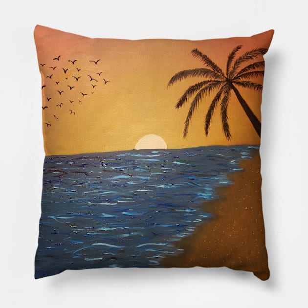 Beach Sunset Pillow by DRG Pets