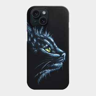 Black Cat Portrait White Charcoal Art Phone Case