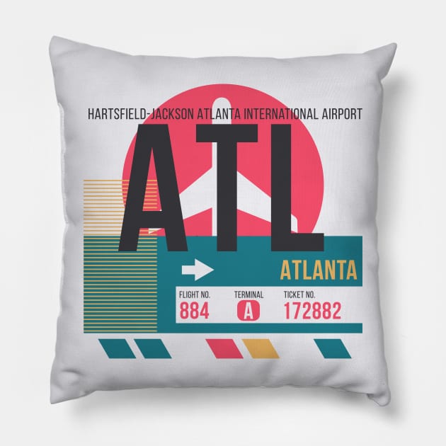 Atlanta (ATL) Airport // Sunset Baggage Tag Pillow by Now Boarding