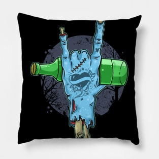 Tattooed Zombie Hand Holding Beer Pillow