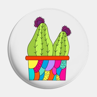 Cute Cactus Design #127: Cute Cacti In A Funky Patterned Pot Pin