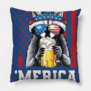 4th of July Patriotic Raccoon Merica USA Flag Drinking Team Pillow