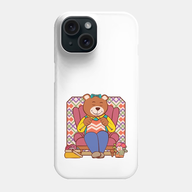 Bear Knitting in Chair Phone Case by Sue Cervenka