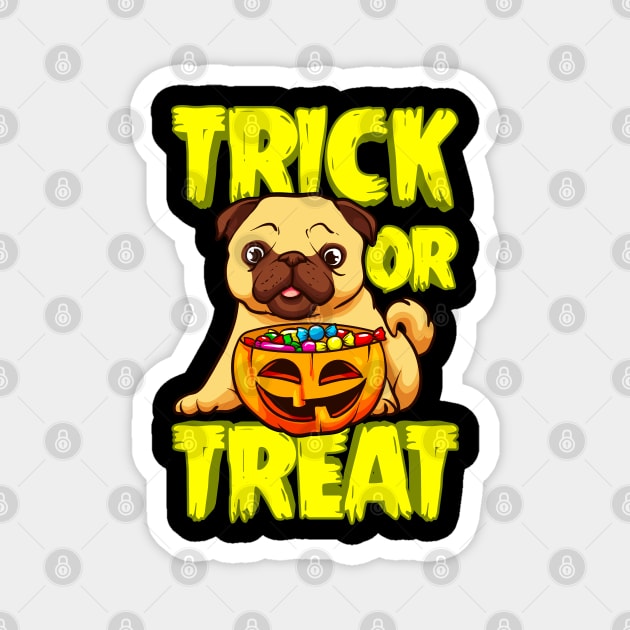 Trick or Treat Pug Dog Funny Halloween Jack o Lantern Magnet by creative