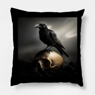 Crow On Skull Pillow