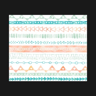 Orange Peach Green Aqua Blue Hand Drawn watercolor geometric Pattern T-Shirt