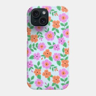 Happy impatiens flower botanical pattern in light blue Phone Case