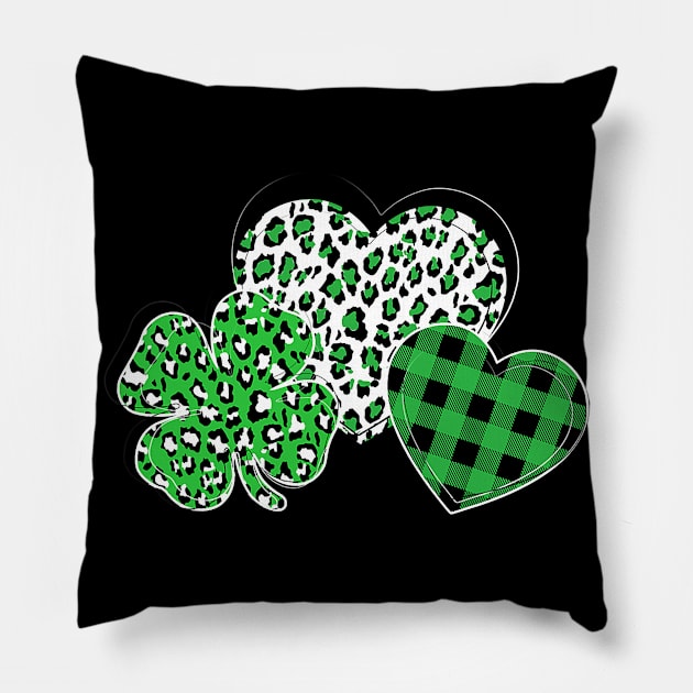 Saint Patricks Day Gift for Women Shamrock Leopard Print Pillow by ruffianlouse