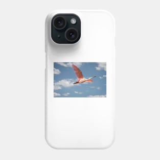 Roseate Spoonbill In Flight On A Beautiful Day Phone Case