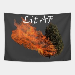 Lit AF Burning Christmas Tree Tapestry