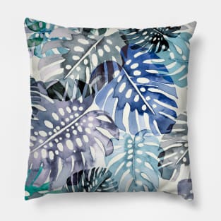 pocket- watercolor tropical monstera leaves Pillow