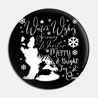 Warm Wishes Holiday Snow Fox in Light Font Pin