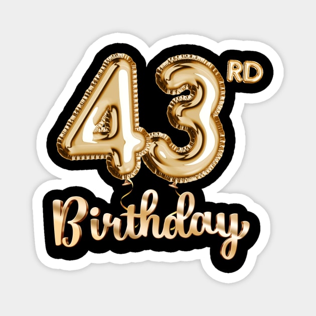 43rd Birthday Gifts - Party Balloons Gold Magnet by BetterManufaktur