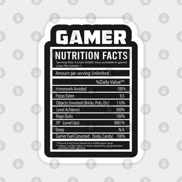 Gamer Nutrition Facts Funny Magnet by bougieFire