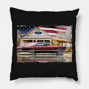 Cartoon Classic Old American Speeding Car with American Flag Pillow