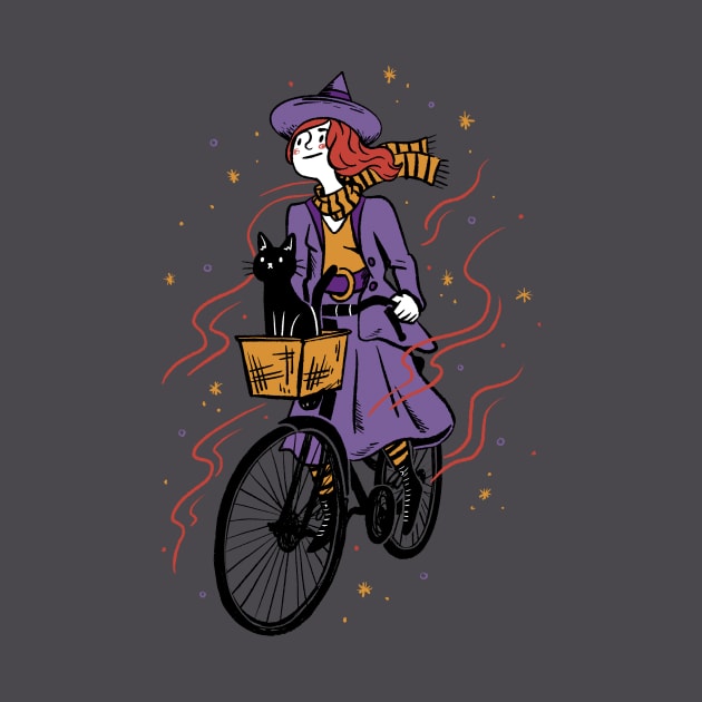 Cute Cartoon Witch Riding a Bicycle by SLAG_Creative