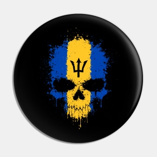 Chaotic Barbados Flag Splatter Skull Pin