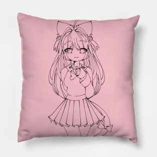 Chibi-girl-b&w Pillow