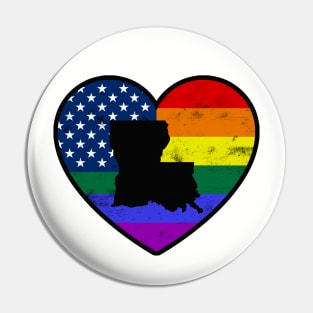 Louisiana United States Gay Pride Flag Heart Pin